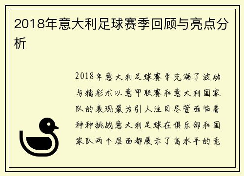 2018年意大利足球赛季回顾与亮点分析