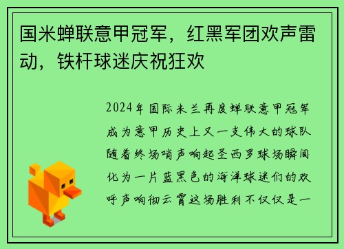 国米蝉联意甲冠军，红黑军团欢声雷动，铁杆球迷庆祝狂欢