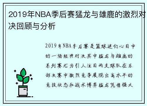 2019年NBA季后赛猛龙与雄鹿的激烈对决回顾与分析