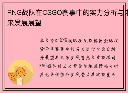 RNG战队在CSGO赛事中的实力分析与未来发展展望