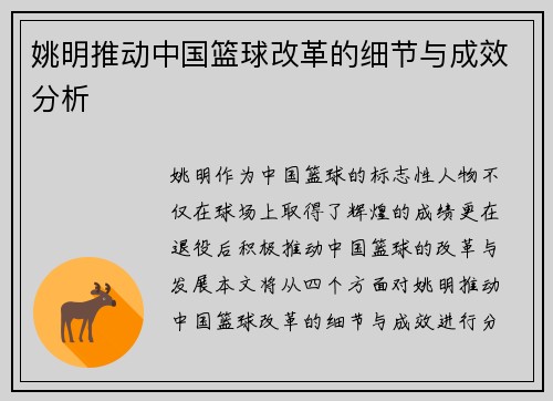 姚明推动中国篮球改革的细节与成效分析